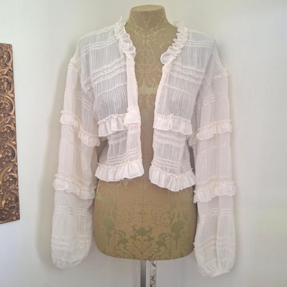 Mable ivory ruffle open cardigan sequin detail Size Small fairy cottagecore